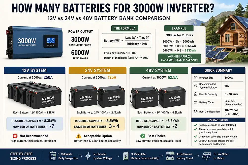 How Many Batteries for 3000W Inverter